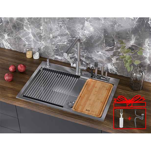 Dřez Inox 70×48 cm, jednokomorový, zapuštěný, Nett NS-7048