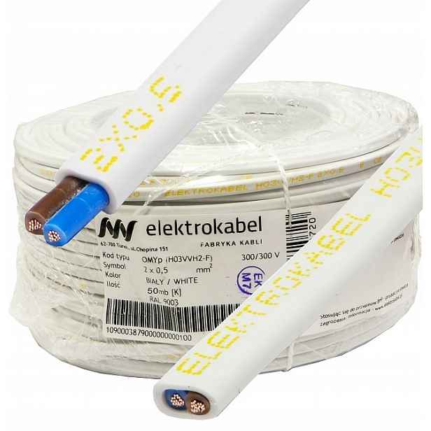 Kabel OMYp 2x0,5 mm 300/300V Lanko Cu měděné 50 m ploché
