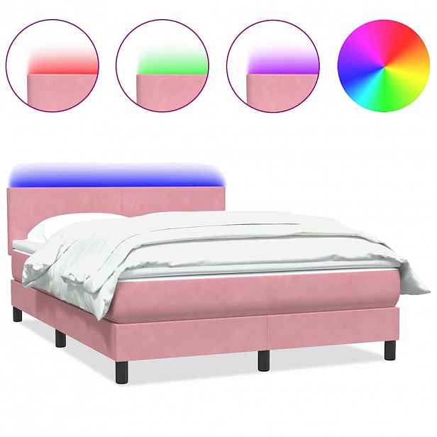 vidaXL Box spring postel s matrací a LED růžová 160x220 cm samet