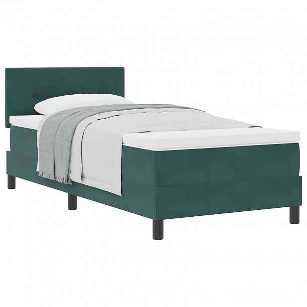 vidaXL Postel s boxspringem s čelo Tmavě zelená 90 x 190 cm samet