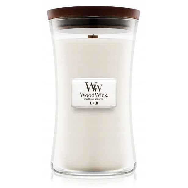 WoodWick Sójová vonná svíčka s dřevěným knotem Linen Velká 610g
