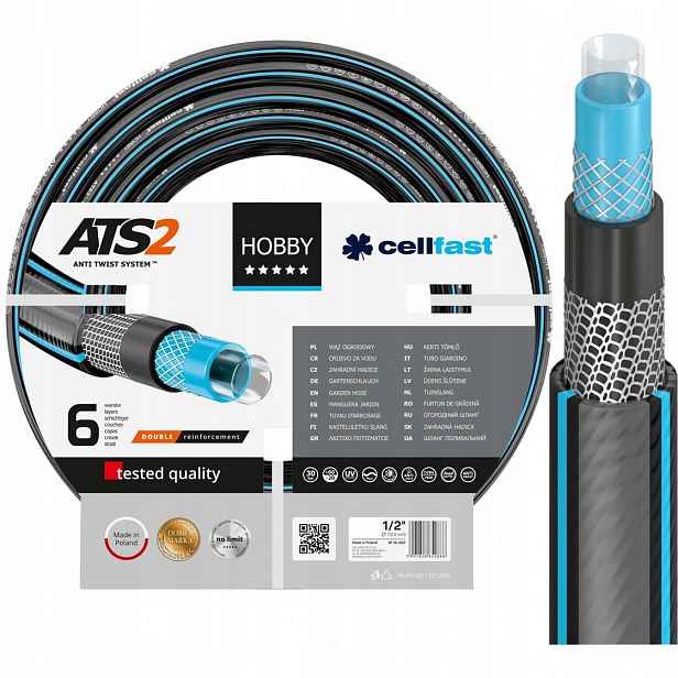 Zahradní Hadice 6-VRSTVÁ Ultra Odolná Uv Závlaha 1/2" 32 Bar 50M Cellfast