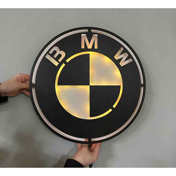 logo Bmw Led Dřevěný obraz Noční Lampa Dárek pro něj Dárek