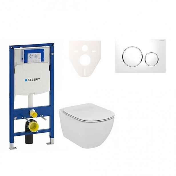 Závěsný set WC TESI Rimless + modul Geberit Duofix s tlačítkem Sigma 20 (bílá/chrom lesk) 111.300.00.5 NE4