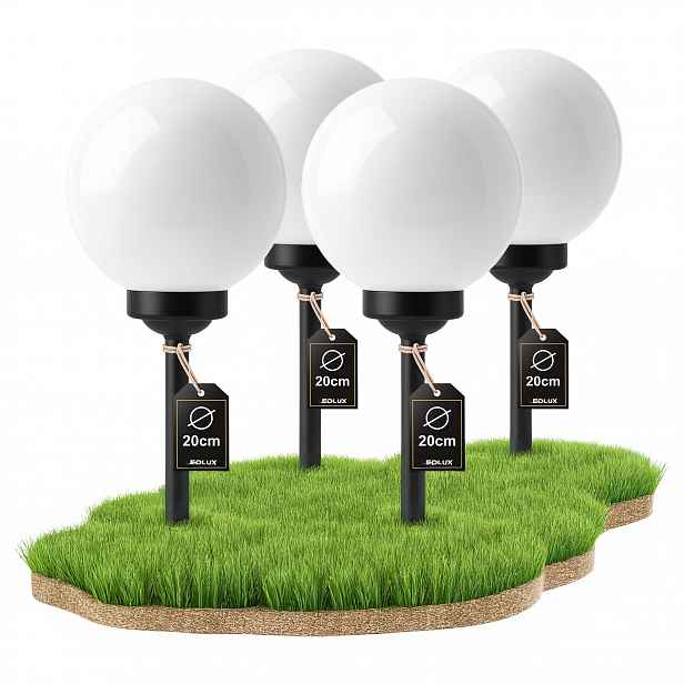 4x Solární zahradní lampa Led koule 20 cm, zapichovací, pozemní, studená bílá barva