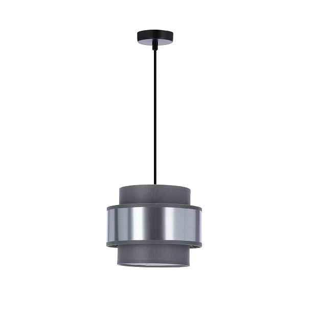 Elegantní závěsná lampa černá s Abažurem, látka šedá, stříbrná, 1-bodová