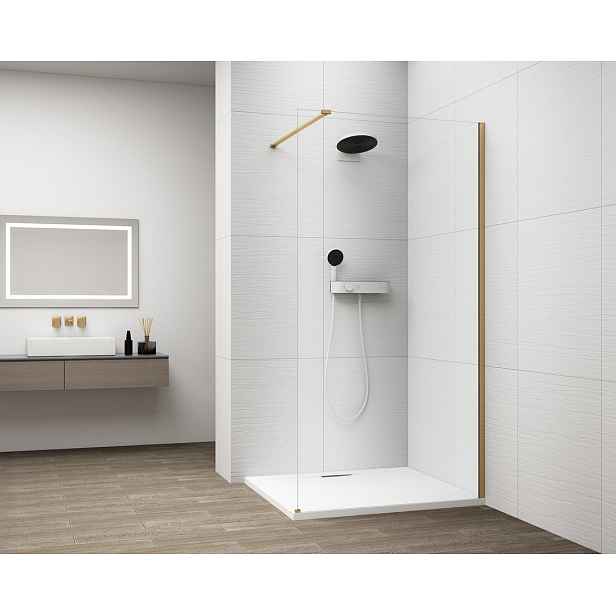 Polysan ESCA GOLD MATT jednodílná sprchová zástěna k instalaci ke stěně, sklo čiré, 1200 mm