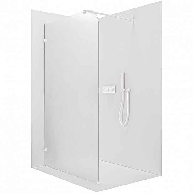 Sprchová zástěna Walk-in Orbis Round - Levá - 8 mm - kulatá vzpěra - bílá matná, mléčné sklo - 130x200 cm