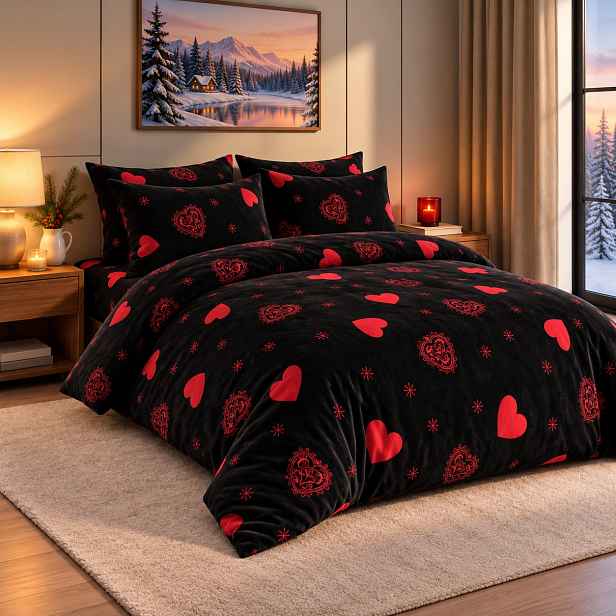 Francouzské mikroplyšové povlečení Premium 220x200+2x70x90 Srdce