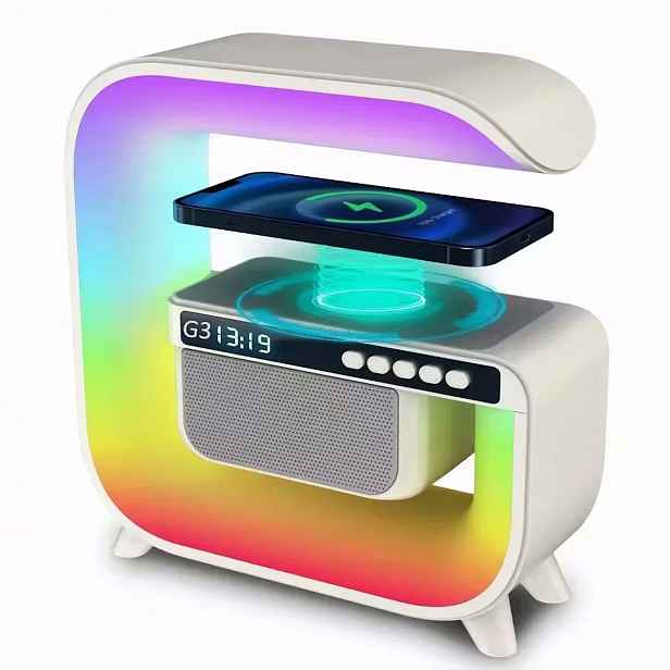 Noční Lampa Led Bluetooth Indukce Qi Reproduktor Hodiny Budík Rgb