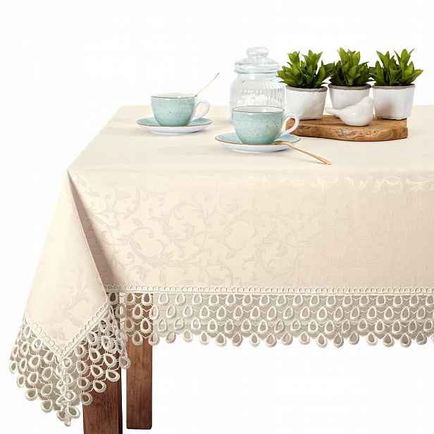 Ubrus s Gipiurou Ecru odolný proti skvrnám G0609E Ares 120 x 270 cm