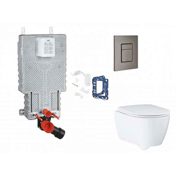 Grohe Uniset - Set předstěnové instalace, klozetu, sedátka SoftClose, tlačítka Skate Cosmopolitan a sady pro vhazování tablet, kartáčovaný Hard Graphi