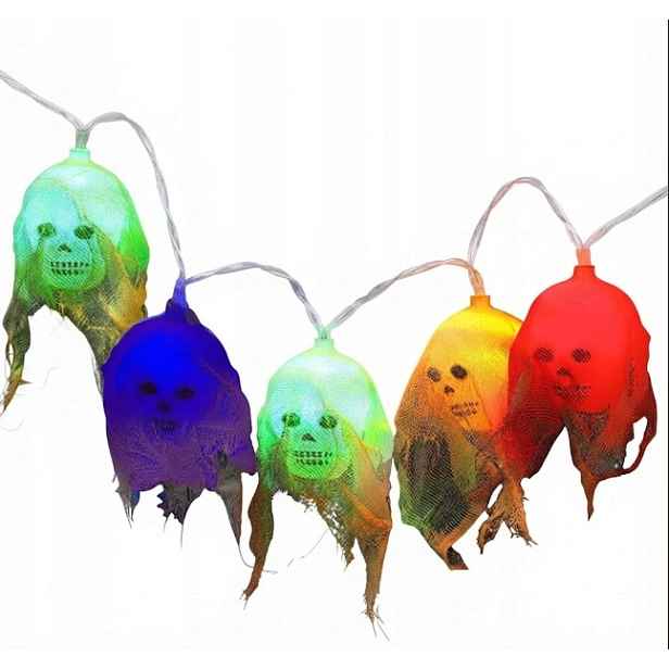Světýlka Na Halloween Barevná Lebka Kostlivec Dekorace Girlanda 10LED