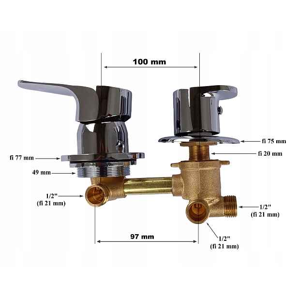 Baterie 3 funkce 100 mm/10 cm připojení 1/2" Směšovač sprchového koutu