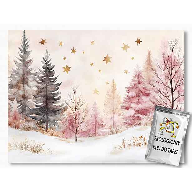 Fototapeta Flizelina Krajina Les Stromy Zima Sníh Hvězdičky 416x254 130g