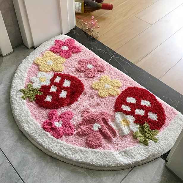 TEMU Ovoce motivovaná jahodová rohožka o rozměrech 45x70 cm (17,7x27,5 palců), měkká a pohodlná, pratelná v pračce, dlouhá plyšová, protiskluzová,