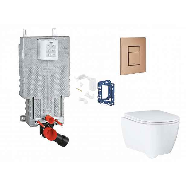 Grohe Uniset - Set předstěnové instalace, klozetu, sedátka SoftClose, tlačítka Skate Cosmopolitan a sady pro vhazování tablet, kartáčovaný Warm Sunset