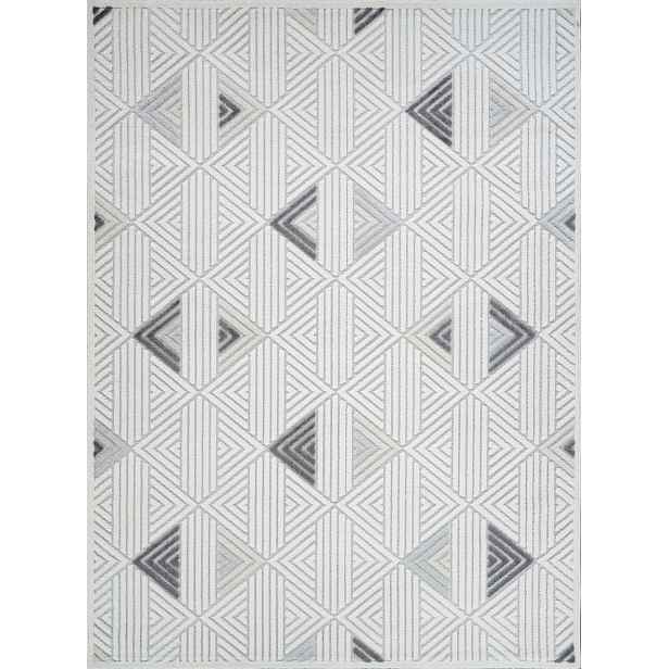 Koberec Boho 200x300 cm do obývacího pokoje, měkký krémově šedý geometrický vzor 3D