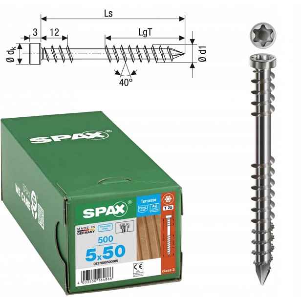 Šrouby do terasové desky ocel A2 Spax 5x50 mm 500 ks