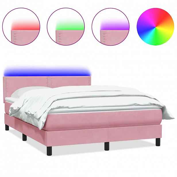 vidaXL Box spring postel s matrací a LED růžová 160x210 cm samet