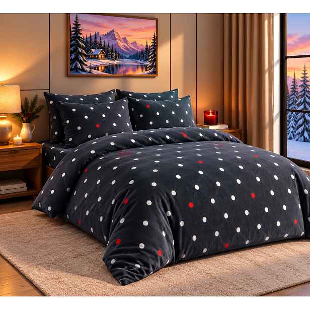 Francouzské mikroplyšové povlečení Premium 220x200+2x70x90 Puntíky šedé