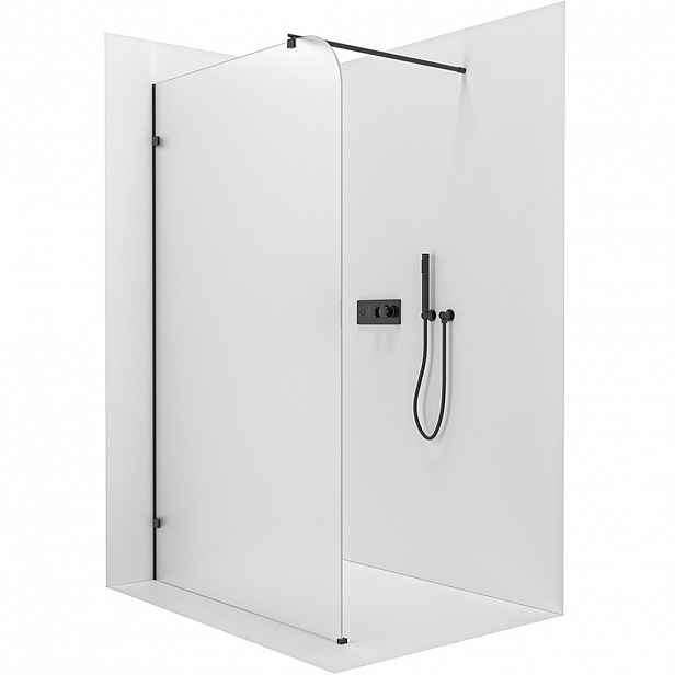 Sprchová zástěna Walk-in Orbis Round - Levá - 8 mm - kulatá vzpěra - černá matná, mléčné sklo - 120x200 cm
