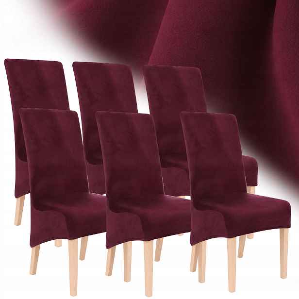 Potah Na Židli XXL Velur 6 Ks Elastický Plyš Univerzální Bordó