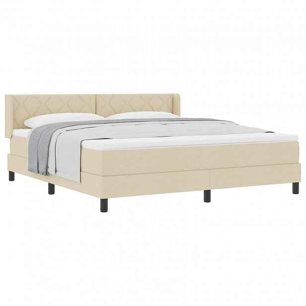vidaXL Postel s boxspringem s čelo Krémová 200 x 180 cm textil
