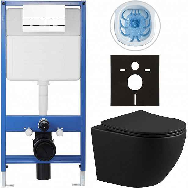 Kompletní WC set Profi/Cesso - černá matná - WC tlačítko Line/Bílá - předstěnová instalace - 49x36 cm - 8050BD84263