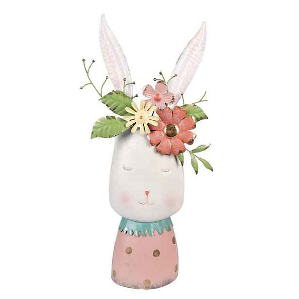 Kovový dekorativní květináč socha králík s květinou - 29*19*62 cm Clayre & Eef