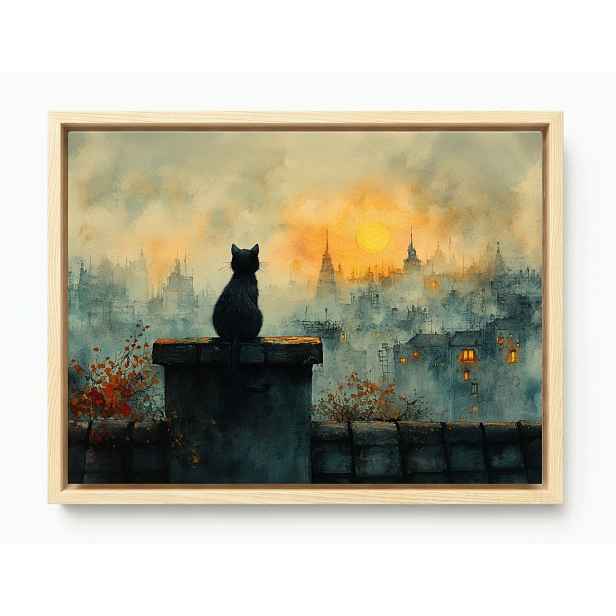 Obraz Rám Americká Krabička Město Pohled Černá Kočka Kotě Pozorovatel 80x60