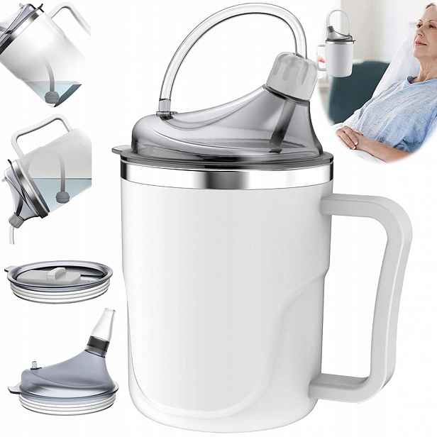 Hrnek S Výlevkou 3V1 Pro Seniory 400 ML Vzduchotěsný S 2 Víčky 2 Brčka