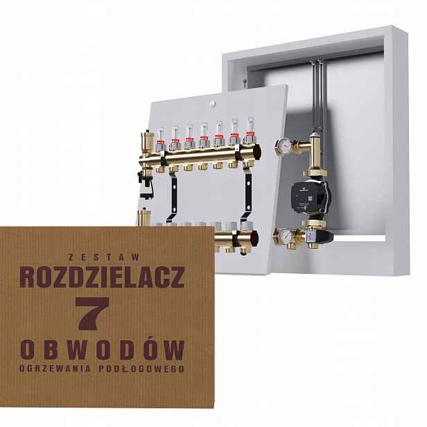 Rozdělovač pro podlahu 7 okruhů s čerpadlem Grundfos nástěnná skříňka