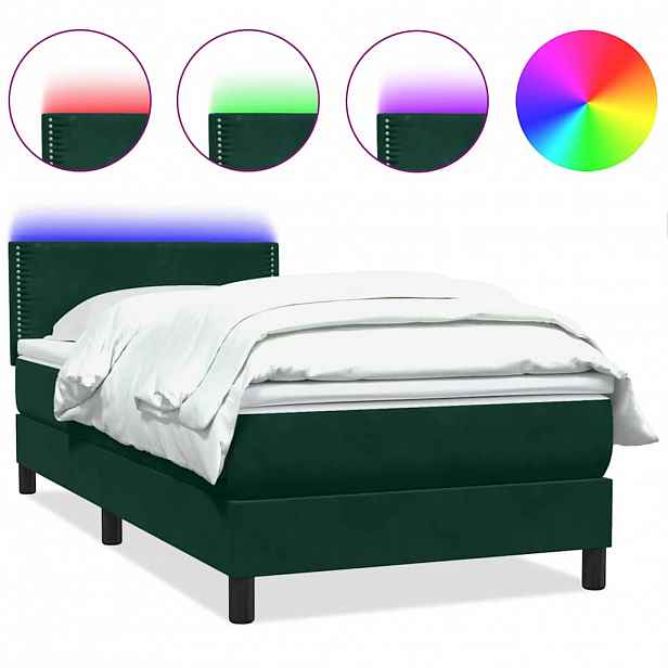 vidaXL Box spring postel s matrací a LED tmavě zelená 80x220 cm samet