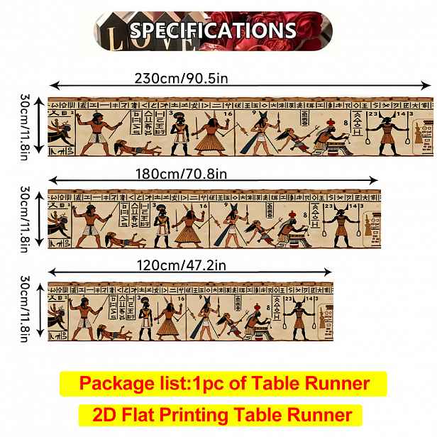 TEMU 2D Plochý Tiskový Ubrusový Běhoun 1 ks, Starověký Egyptský Nástěnný Obraz Polyesterový Ubrusový Běhoun, Sváteční Sezónní Párty Ubrus, Sváteční
