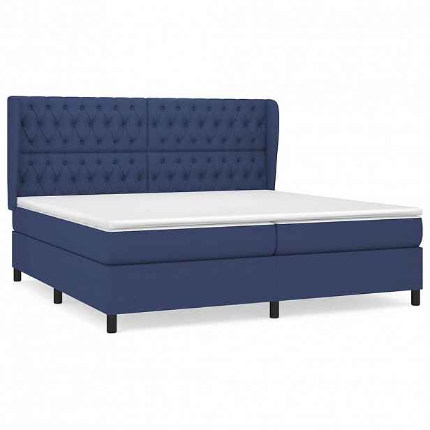vidaXL Box spring postel s matrací modrá 200x200 cm textil