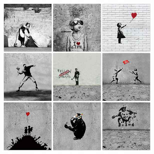Sada plakátů 9x 50x50 Mix Banksy