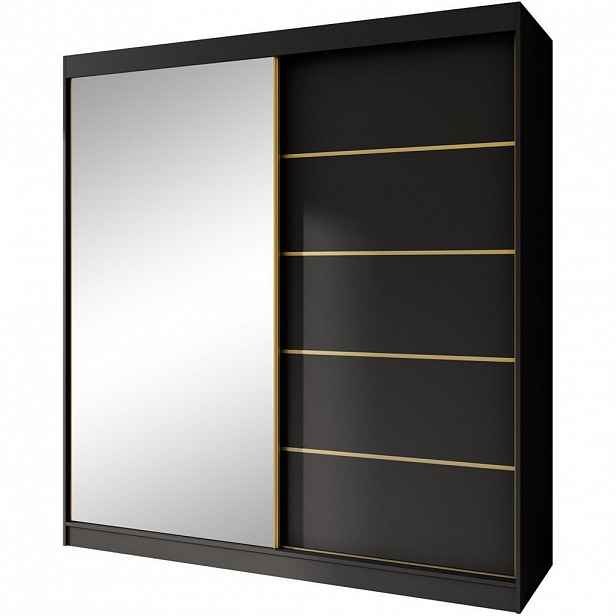 Beautysofa SKŘÍŇ s posuvnými dveřmi Marika Lux, 2dveřová, se zásuvkami, černá + zlatá, 200 cm