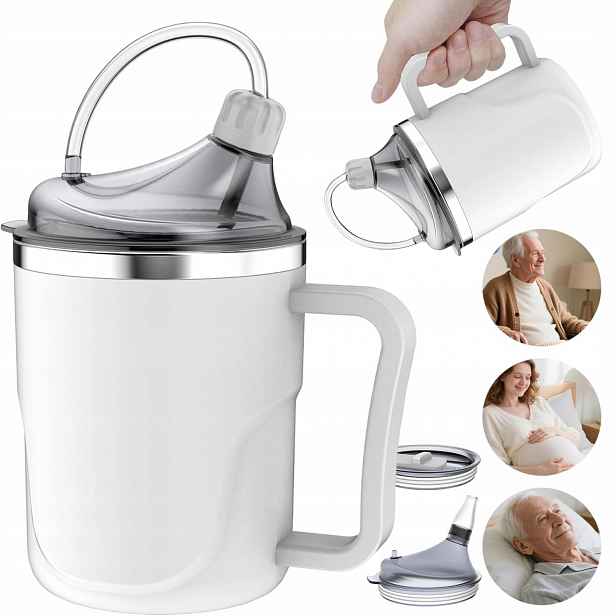 Nekapající Hrnek Pro Dospělé O Objemu 400 ML, Odnímatelný, Bílý, 3V1
