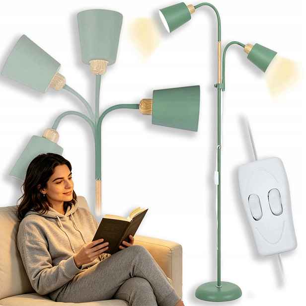 Podlahová Stojací Lampa Zelená Nastavitelná 159 CM 60 W E27 Led Spínač
