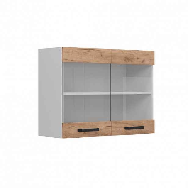 Vicco SKLENĚNÁ KUCHYŇSKÁ SKŘÍŇKA R-Line Zlatý mocný dub 80 cm