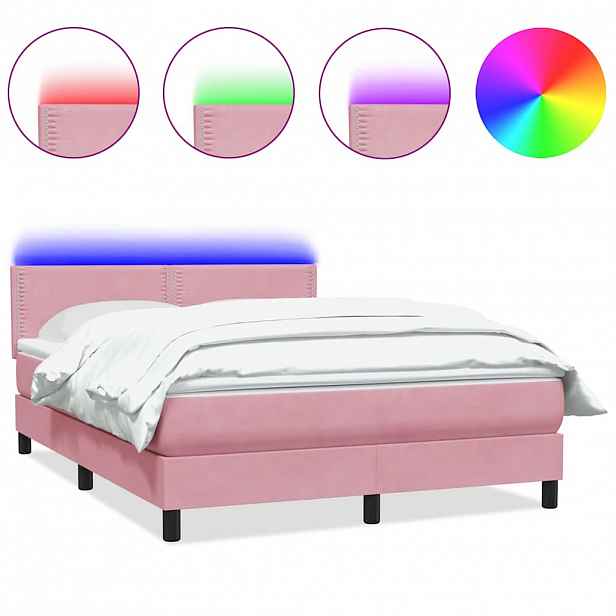 vidaXL Box spring postel s matrací a LED růžová 160x220 cm samet