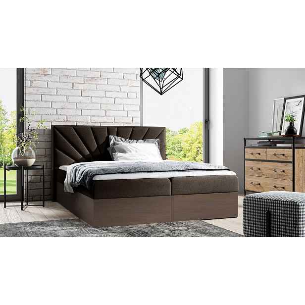 Kontinentální postel 180x200 CHANTELLE 7 - tmavý dub / hnědá + topper ZDARMA