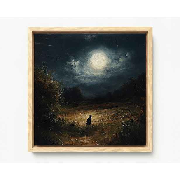 Obraz Rama American Box Nocny Měsíc Plný Louka Černá Kočka 60x60