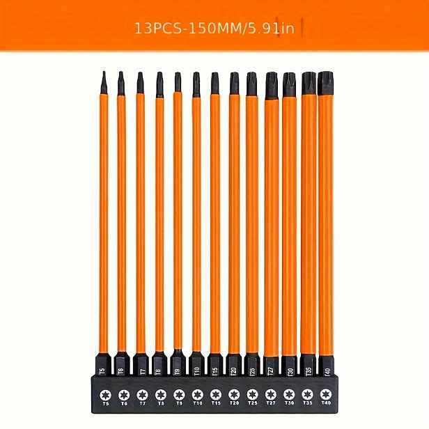 TEMU Sada nástrčných bitů Torx pro nárazové šroubováky 75/100/150 mm T5-T40