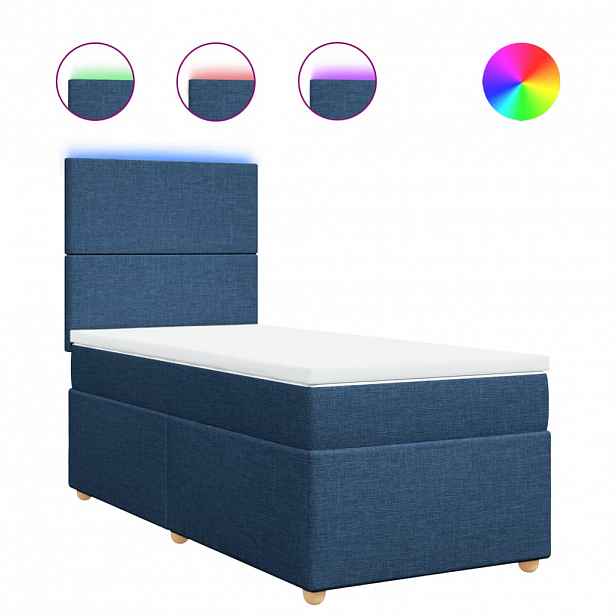 vidaXL Box spring postel s matrací modrá 90x190 cm textil