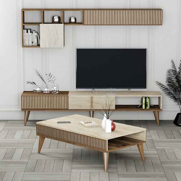 Living Room Furniture Set Milan - Walnut, Travertine