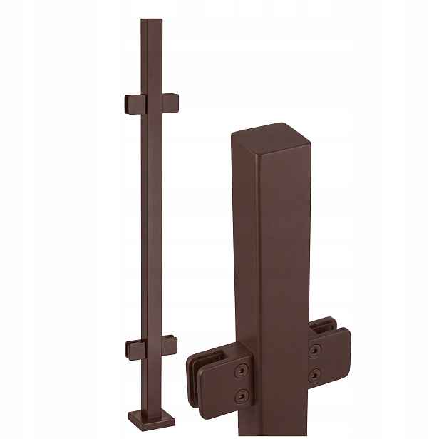 Průchozí Sloupek 110 cm pro skleněné zábradlí Hnědý nerezový 40x40 mm
