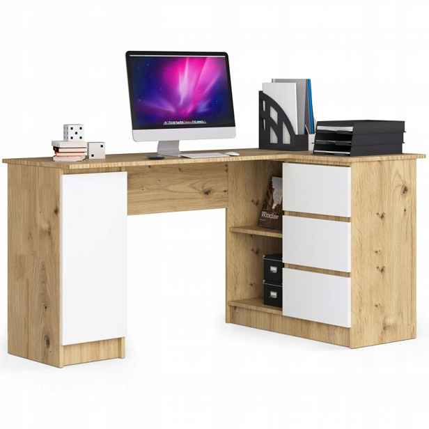Rohový psací stůl B20 Pravý dub artisan-bílý 155 cm Akd