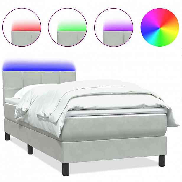 vidaXL Box spring postel s matrací a LED světle šedá 80x210 cm samet